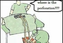 That awkward moment when a medical student farts in the operation theater had the surgeon thinks he has perforated the patient’s bowel by accident.